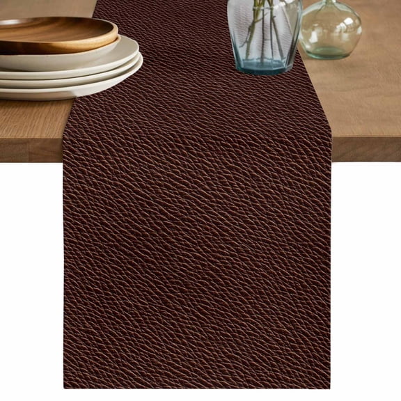 Leather Texture Table Runner, Vintage Brown Classic Art Cotton Linen Kitchen Table Decoration Washable Dining Tabletop Runners for Home Party Decor 13x108 Inches
