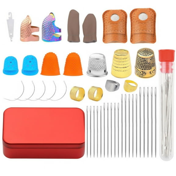 Leather Thimble Sewing Needle Set, Sewing Thimble Metal Thimble Rings Leather Finger Protector Silicones Finger Guards