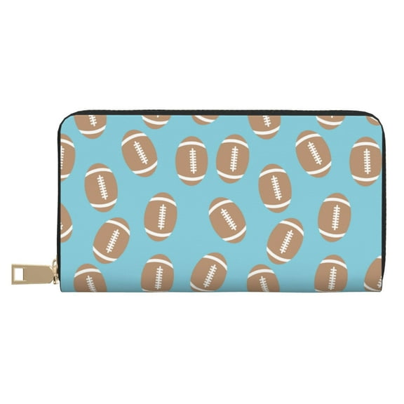 Leather Thin Slim Wallets for Women Men - A_football Clutch Card Wallet for Women Men with Zipper