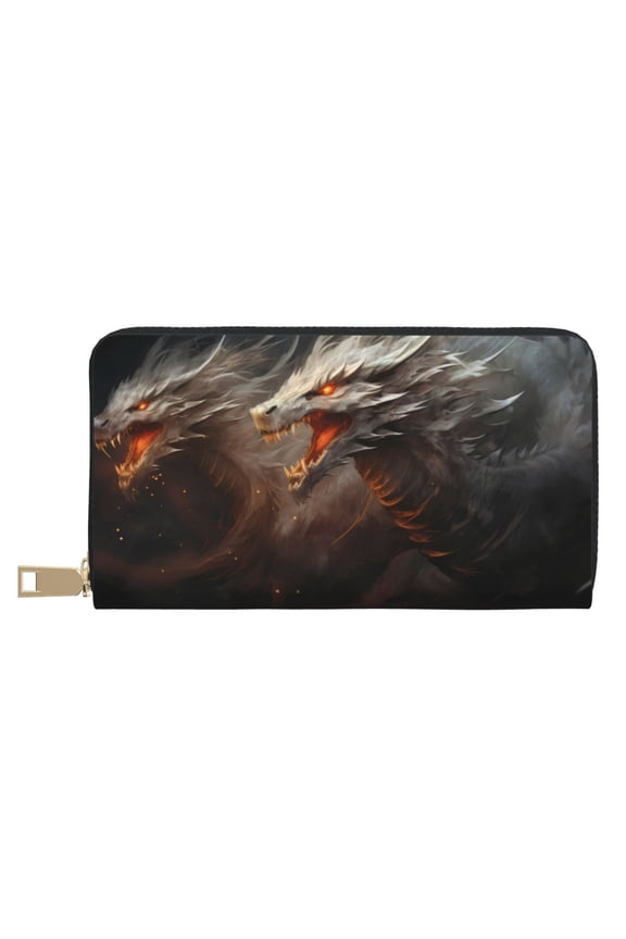 Leather Thin Slim Wallets for Women Men - Abstract White Dragon Clutch Card Wallet for Women Men with Zipper