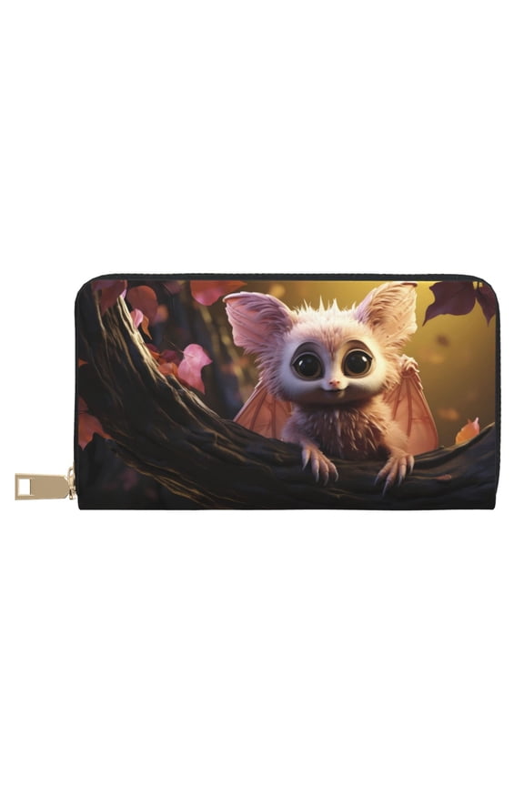 Leather Thin Slim Wallets for Women Men - Adorable Bat A Clutch Card Wallet for Women Men with Zipper