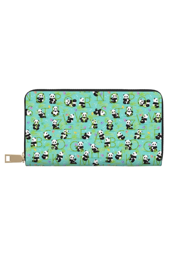 Leather Thin Slim Wallets for Women Men - Alphabet And Panda Clutch Card Wallet for Women Men with Zipper