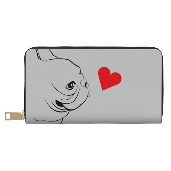Leather Thin Slim Wallets for Women Men - Animal Bulldog1 Clutch Card Wallet for Women Men with Zipper