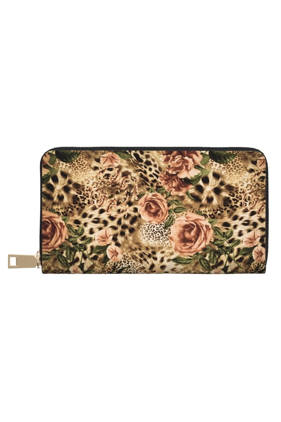 Leather Thin Slim Wallets for Women Men - Animal Leopard Clutch Card Wallet for Women Men with Zipper