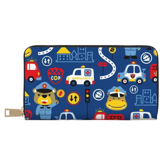 Leather Thin Slim Wallets for Women Men - Animals Rescue Team Clutch Card Wallet for Women Men with Zipper