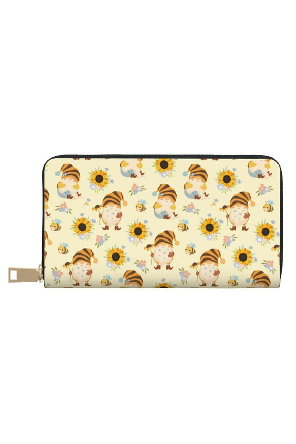 Leather Thin Slim Wallets for Women Men - Bee Honey Honeycomb Bee Clutch Card Wallet for Women Men with Zipper