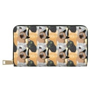 Leather Thin Slim Wallets for Women Men - Black red Siamese gray cats Clutch Card Wallet for Women Men with Zipper