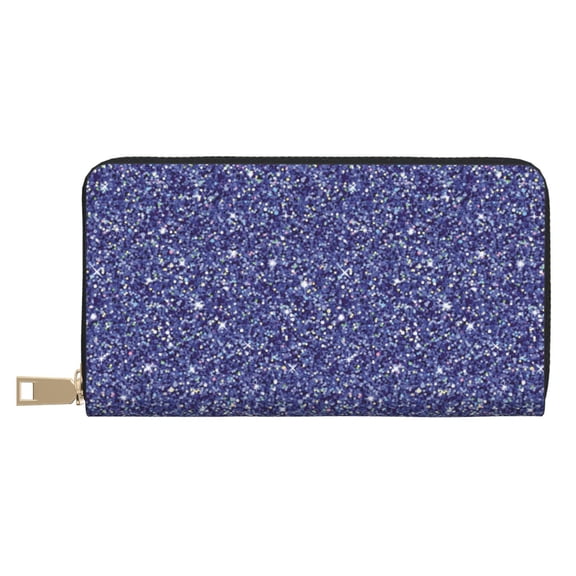 Leather Thin Slim Wallets for Women Men - Blue Glitter lightning J Clutch Card Wallet for Women Men with Zipper