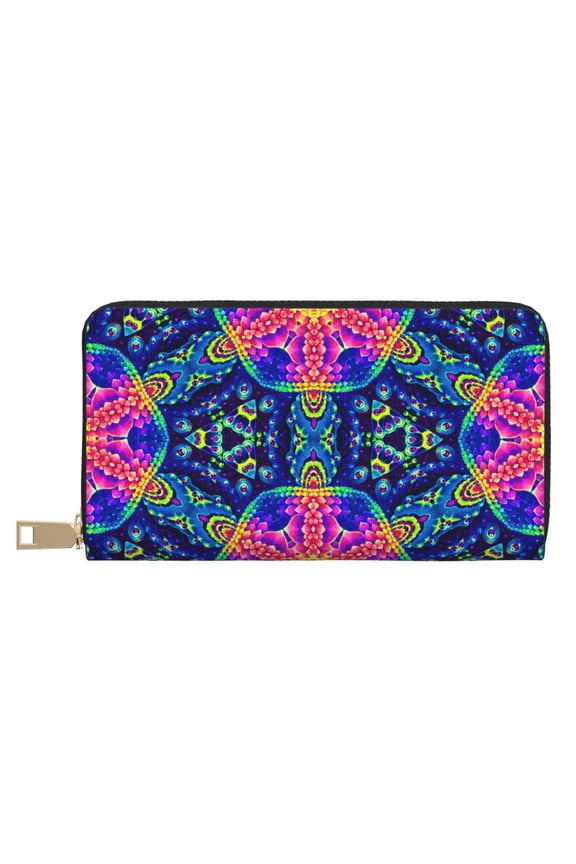 Leather Thin Slim Wallets for Women Men - Bright Turtles Clutch Card Wallet for Women Men with Zipper