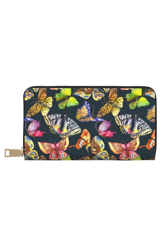 Leather Thin Slim Wallets for Women Men - Butterfly Wild Insect Clutch Card Wallet for Women Men with Zipper