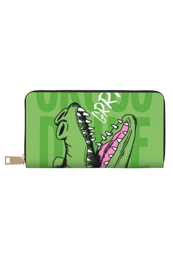 Leather Thin Slim Wallets for Women Men - CROCODILE HEAD Clutch Card Wallet for Women Men with Zipper