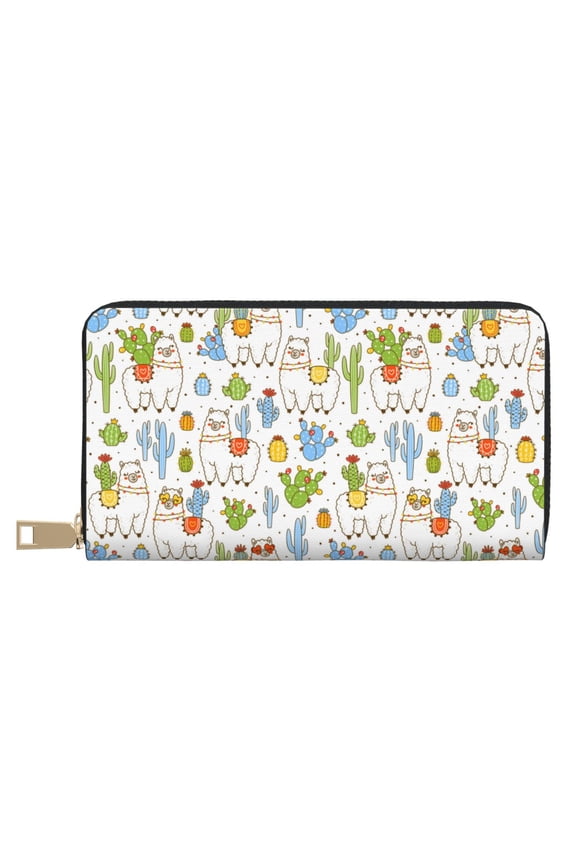 Leather Thin Slim Wallets for Women Men - Cactus Plants Clutch Card Wallet for Women Men with Zipper