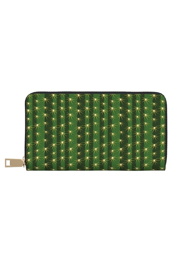 Leather Thin Slim Wallets for Women Men - Cactus1 Clutch Card Wallet for Women Men with Zipper