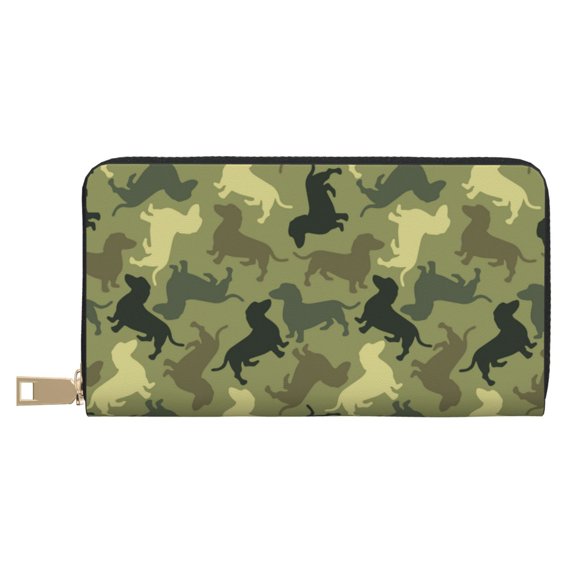 Leather Thin Slim Wallets for Women Men - Camouflage dog Print Clutch Card Wallet for Women Men with Zipper