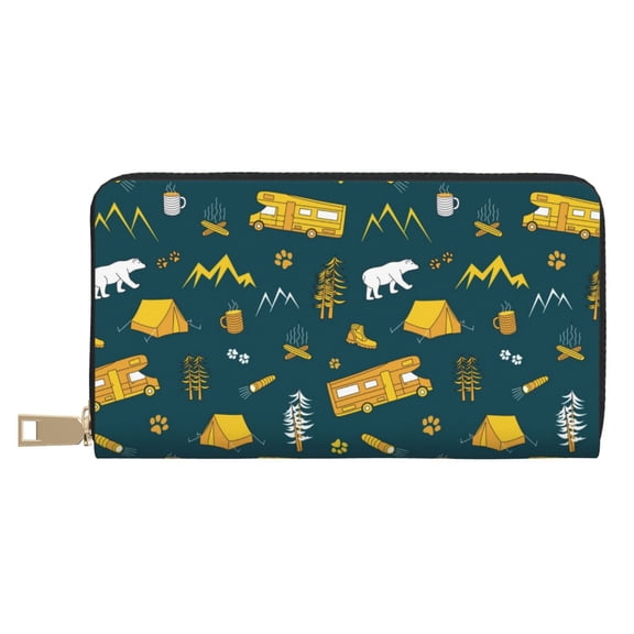 Leather Thin Slim Wallets for Women Men - Camping Clutch Card Wallet for Women Men with Zipper