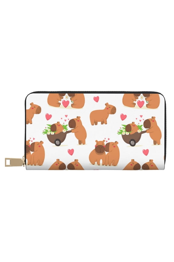 Leather Thin Slim Wallets for Women Men - Capybaras Valentine's Day Clutch Card Wallet for Women Men with Zipper
