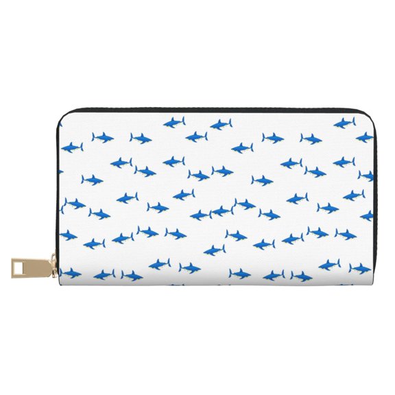 Leather Thin Slim Wallets for Women Men - Cartoon Cool Shark Blue_C Clutch Card Wallet for Women Men with Zipper