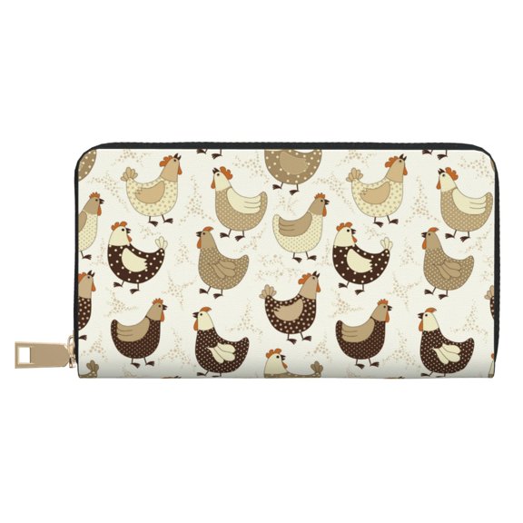 Leather Thin Slim Wallets for Women Men - Cartoon Cute Chickens Clutch Card Wallet for Women Men with Zipper