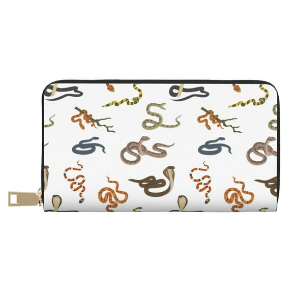 Leather Thin Slim Wallets for Women Men - Cartoon Cute Cobra Snake Clutch Card Wallet for Women Men with Zipper