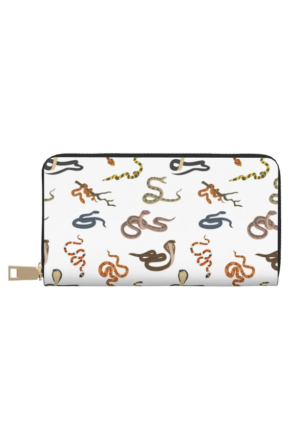 Leather Thin Slim Wallets for Women Men - Cartoon Cute Cobra Snake Clutch Card Wallet for Women Men with Zipper