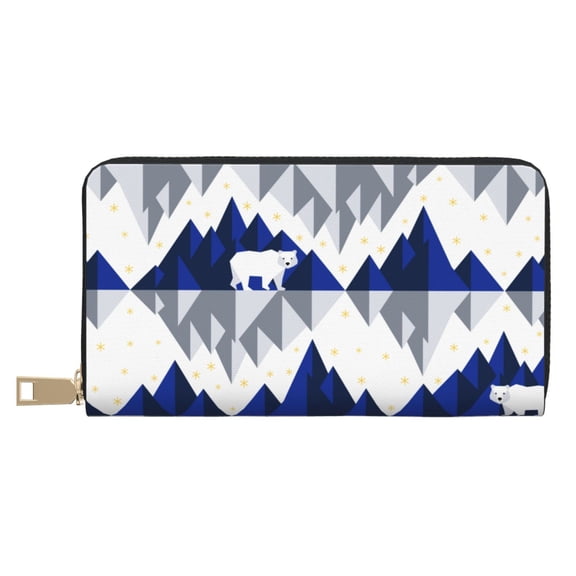 Leather Thin Slim Wallets for Women Men - Cartoon Iceberg Polar Bear Clutch Card Wallet for Women Men with Zipper