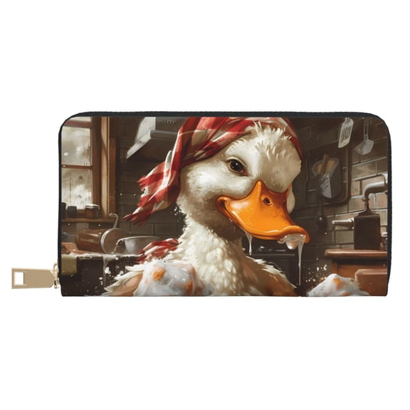 Leather Thin Slim Wallets for Women Men - Cartoon Scottish Duck Clutch Card Wallet for Women Men with Zipper