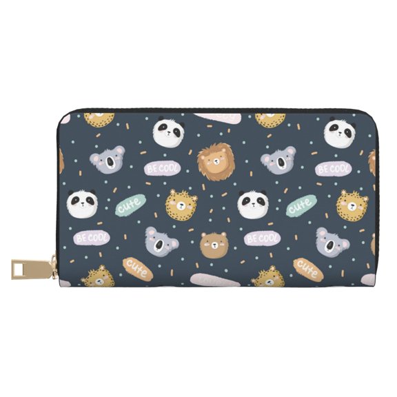 Leather Thin Slim Wallets for Women Men - Cartoon animals Clutch Card Wallet for Women Men with Zipper