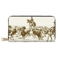 thumbnail image 1 of Leather Thin Slim Wallets for Women Men - Cattle Drive By Two Cowboys Clutch Card Wallet for Women Men with Zipper, 1 of 7