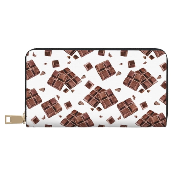 Leather Thin Slim Wallets for Women Men - Chocolate Print No.J98 Clutch Card Wallet for Women Men with Zipper