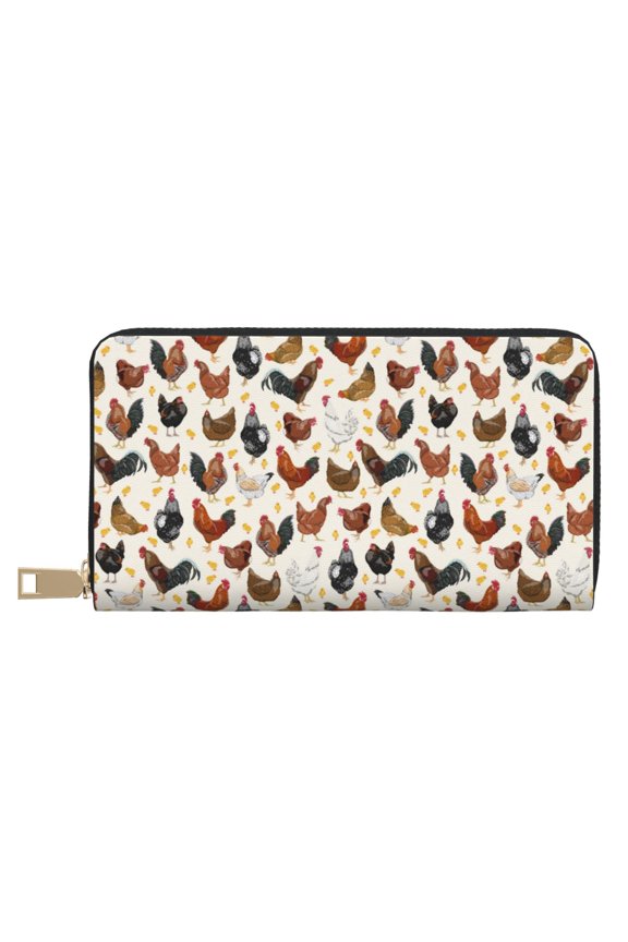 Leather Thin Slim Wallets for Women Men - Classic Cute Cock Chick Clutch Card Wallet for Women Men with Zipper