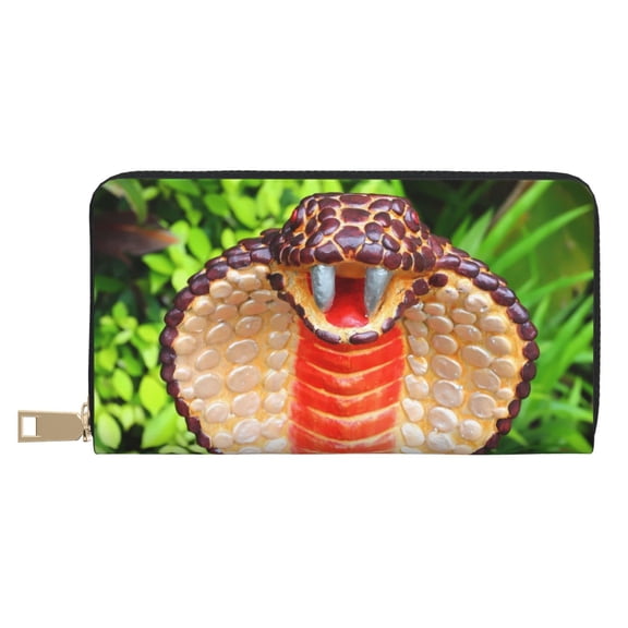Leather Thin Slim Wallets for Women Men - Cobra Snake Clutch Card Wallet for Women Men with Zipper