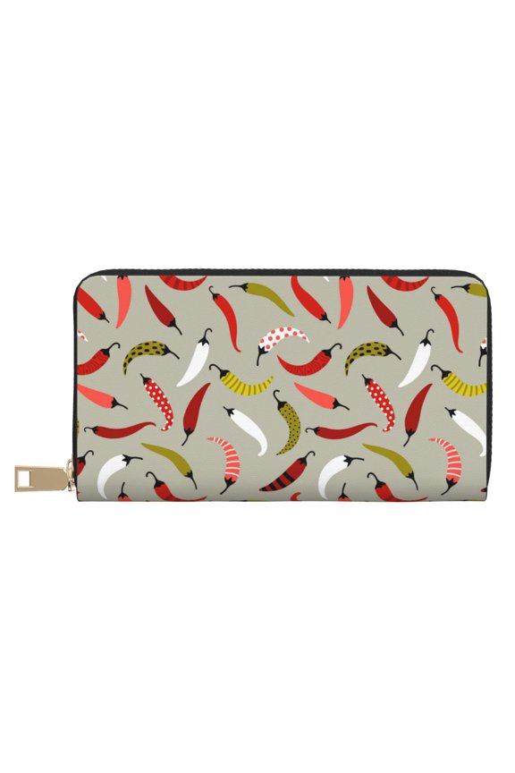 Leather Thin Slim Wallets for Women Men - Colorful Chili Clutch Card Wallet for Women Men with Zipper