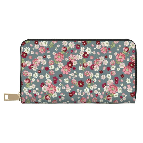 Leather Thin Slim Wallets for Women Men - Colorful Daisies Flowers Clutch Card Wallet for Women Men with Zipper