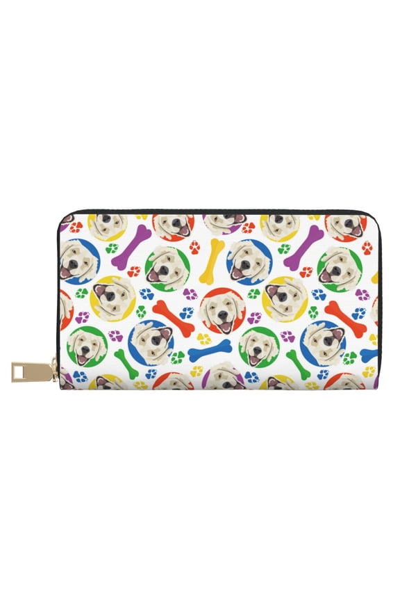 Leather Thin Slim Wallets for Women Men - Colorful Labrador Retriever Dog Clutch Card Wallet for Women Men with Zipper