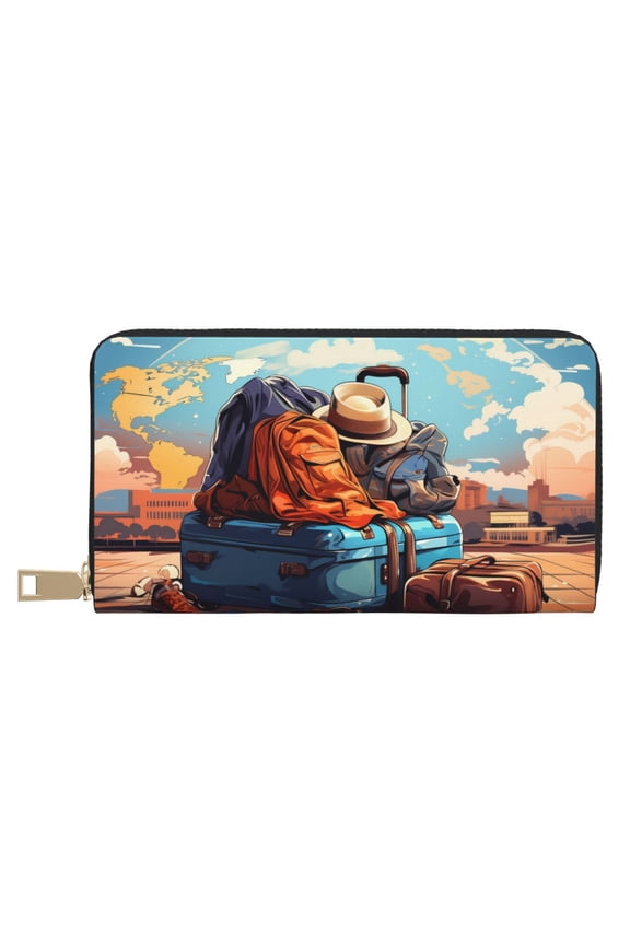 Leather Thin Slim Wallets for Women Men - Colorful Travel Luggage Gear Clutch Card Wallet for Women Men with Zipper