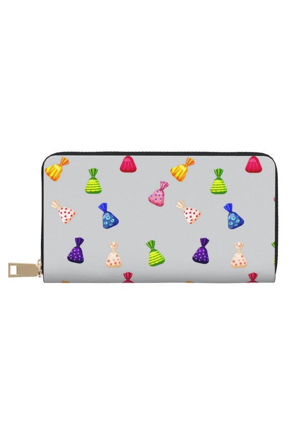 Leather Thin Slim Wallets for Women Men - Colourful Chocolate Candy Print Clutch Card Wallet for Women Men with Zipper