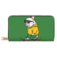thumbnail image 1 of Leather Thin Slim Wallets for Women Men - Cool Skateboarding Bulldog Clutch Card Wallet for Women Men with Zipper, 1 of 7