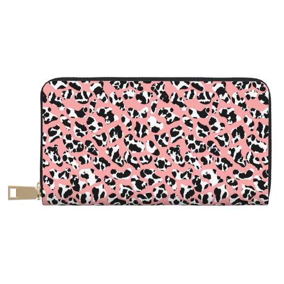 Leather Thin Slim Wallets for Women Men - Cow Animal Skin Clutch Card Wallet for Women Men with Zipper