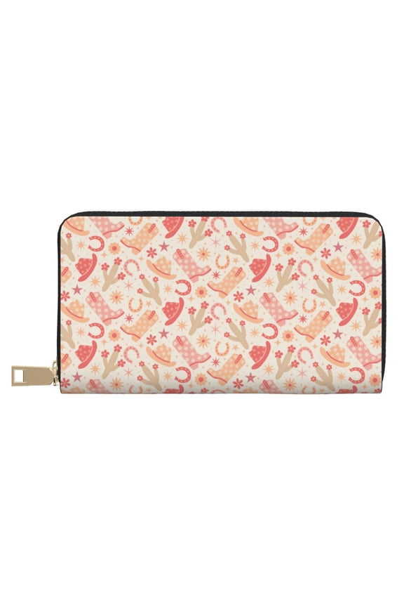 Leather Thin Slim Wallets for Women Men - Cowgirl Boots A Clutch Card Wallet for Women Men with Zipper