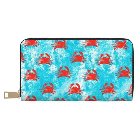 Leather Thin Slim Wallets for Women Men - Crab Swims In The Ocean Clutch Card Wallet for Women Men with Zipper