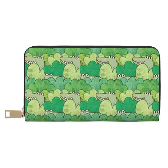 Leather Thin Slim Wallets for Women Men - Crocodile And Bush Clutch Card Wallet for Women Men with Zipper