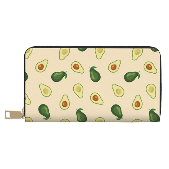 Leather Thin Slim Wallets for Women Men - Cute Avocado Clutch Card Wallet for Women Men with Zipper