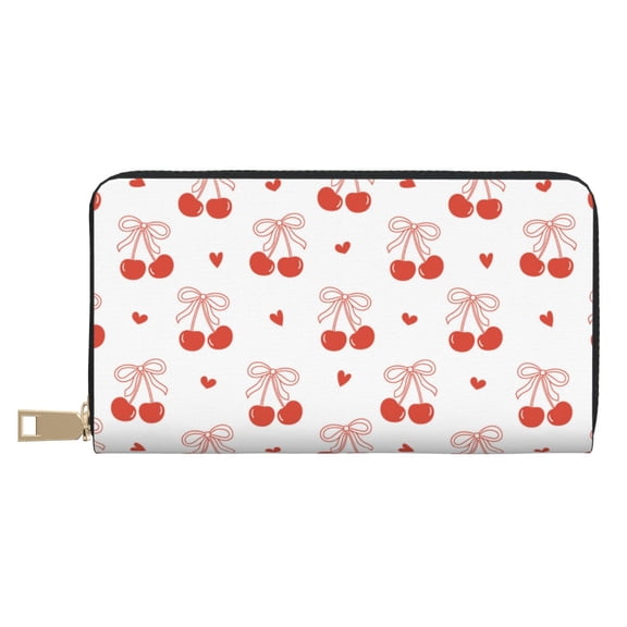 Leather Thin Slim Wallets for Women Men - Cute Berry Bow Tie Clutch Card Wallet for Women Men with Zipper