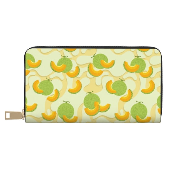 Leather Thin Slim Wallets for Women Men - Cute Cantaloupe Lime Green Clutch Card Wallet for Women Men with Zipper