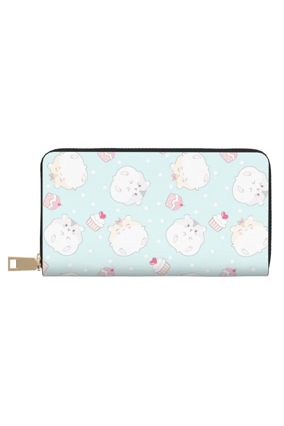Leather Thin Slim Wallets for Women Men - Cute Cartoon Hamster Cake Clutch Card Wallet for Women Men with Zipper