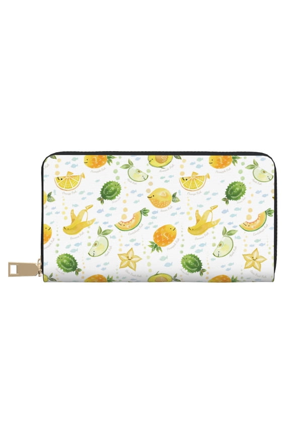 Leather Thin Slim Wallets for Women Men - Cute Durian Flower Fish Mango Clutch Card Wallet for Women Men with Zipper