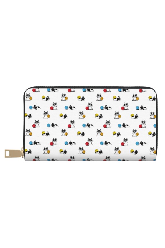Leather Thin Slim Wallets for Women Men - Cute French Bulldog Basketball Clutch Card Wallet for Women Men with Zipper