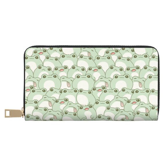 Leather Thin Slim Wallets for Women Men - Cute Frog Clutch Card Wallet for Women Men with Zipper