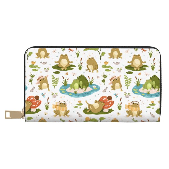 Leather Thin Slim Wallets for Women Men - Cute Frog Clutch Card Wallet for Women Men with Zipper