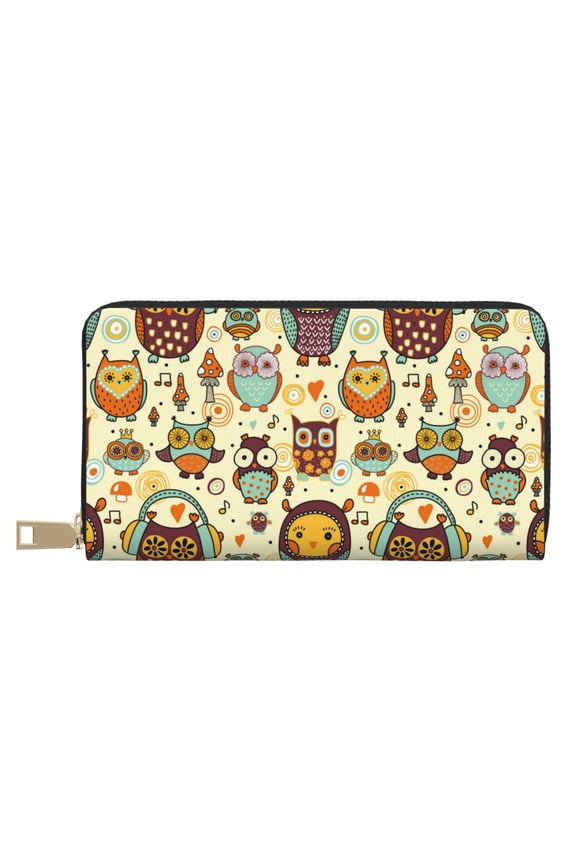 Leather Thin Slim Wallets for Women Men - Cute Owls Clutch Card Wallet for Women Men with Zipper
